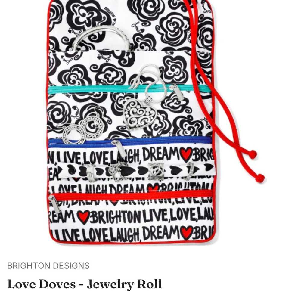 Brighton Love Doves Travel  Jewelry Roll with Floral Design